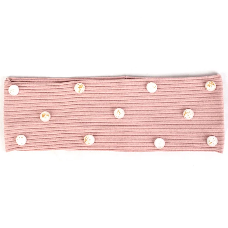 Pink White Модные женские повседневные ребристые эластичные повязки на голову Золотые Фольга аксессуары из стразов полосатые плоские повязки для волос для женщин тюрбан из хлопка - Цвет: Pink White