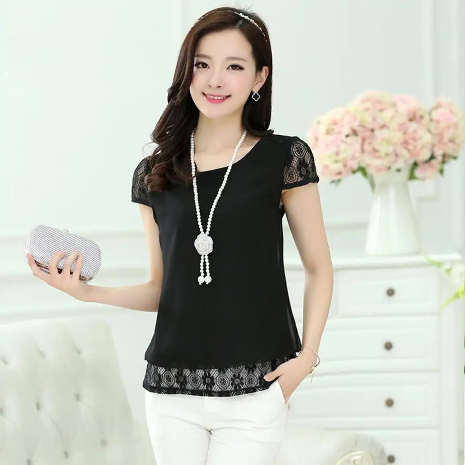 Blusas femininas 2018 летние топы с кружевной вышивкой Свободная шифоновая блузка рубашка женские блузки футболки