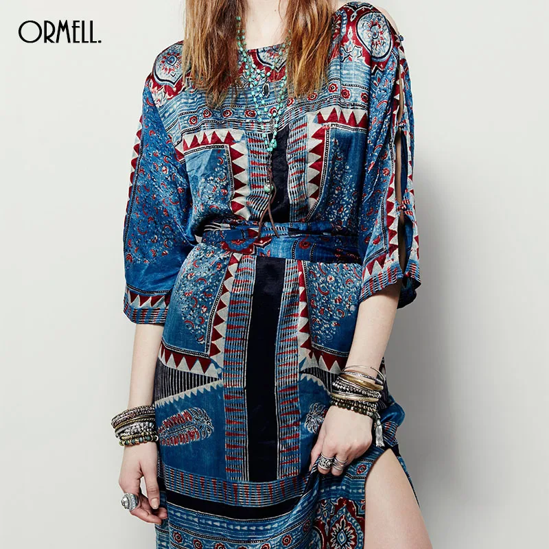 Женское шифоновое платье ORMELL винтажное с геометрическим рисунком и поясом