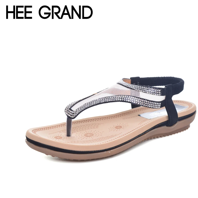 HEE GRAND/шлепанцы с кристаллами коллекция 2017 года сетчатые сандалии на плоской