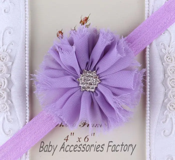 (2 шт./лот) Детские потертые шифоновые цветочные повязки на голову со стразами