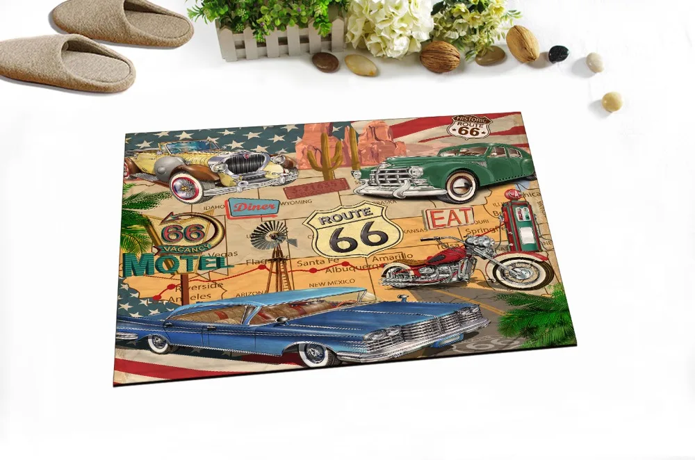 LB 60*40 Винтаж исторический Route 66 США автомобилей мотоциклов Ванная комната ковровое покрытие Коврик Кухня Туалет ковер для человек Гостиная