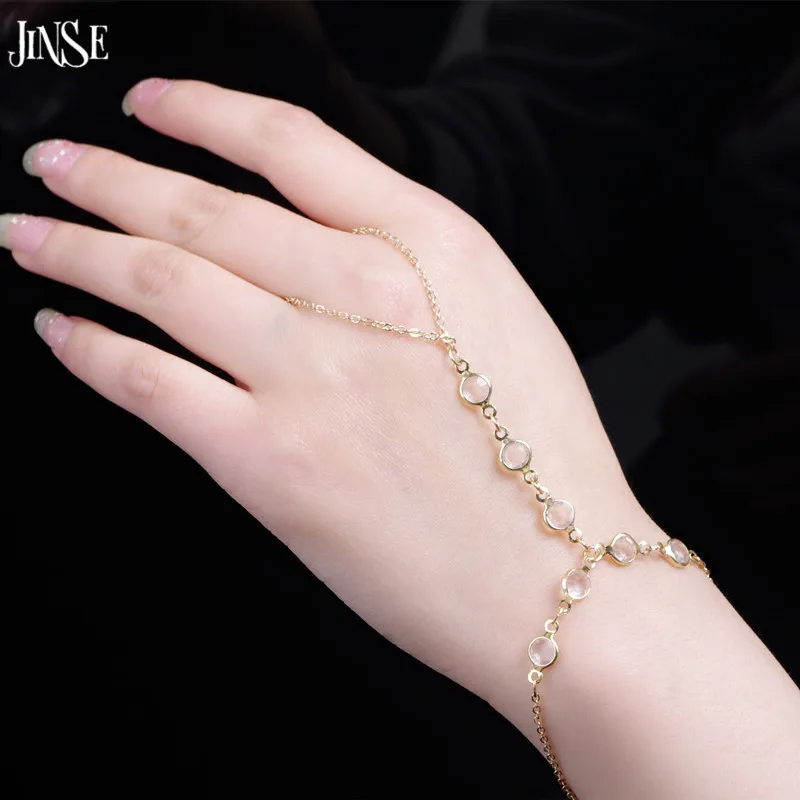 Женский браслет JINSE простой раб на цепи с кристаллами|pulseira ouro|slave braceletcrystal bracelet |