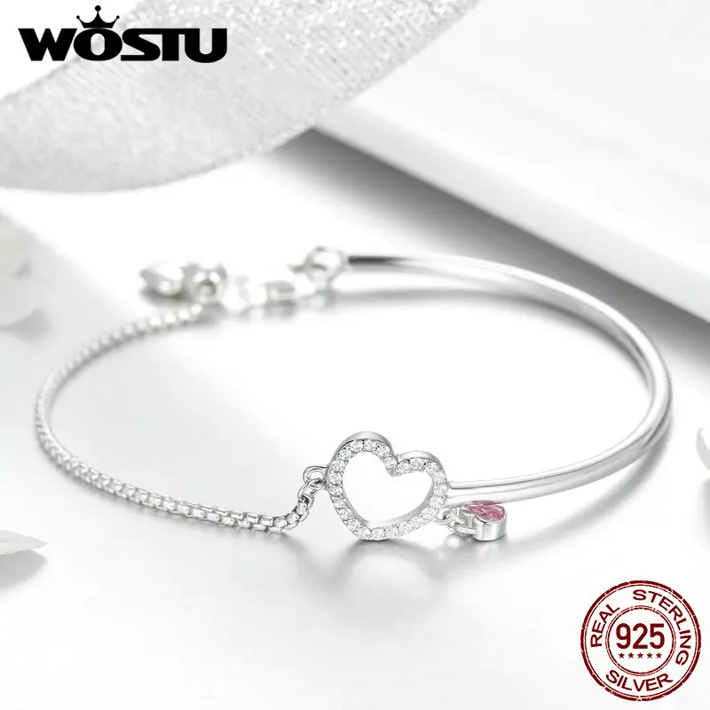 WOSTU аутентичный 925 пробы Серебряный Розовый любовный браслет для женщин юбилей романтическое ювелирное изделие подарок CQB117