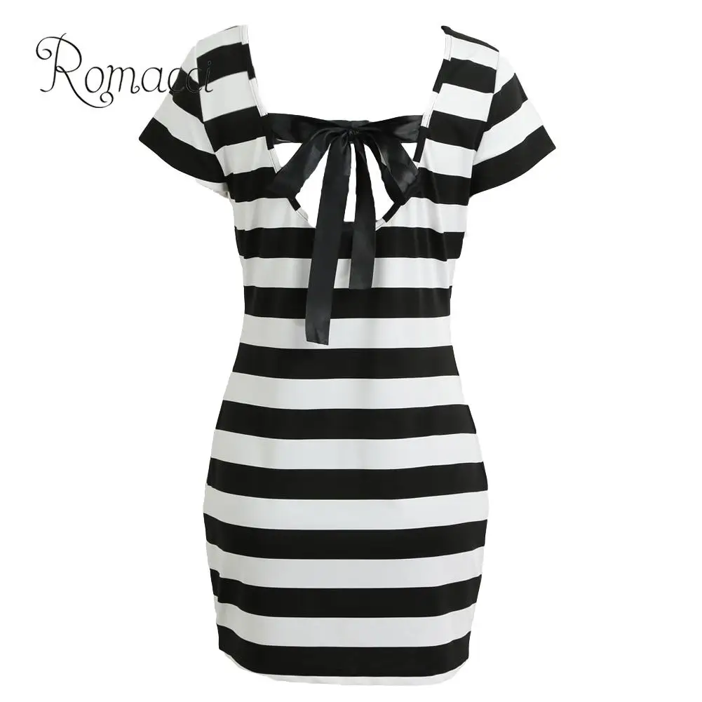 Платье Romacci женское в Корейском стиле пикантное мини платье полоску с вырезом