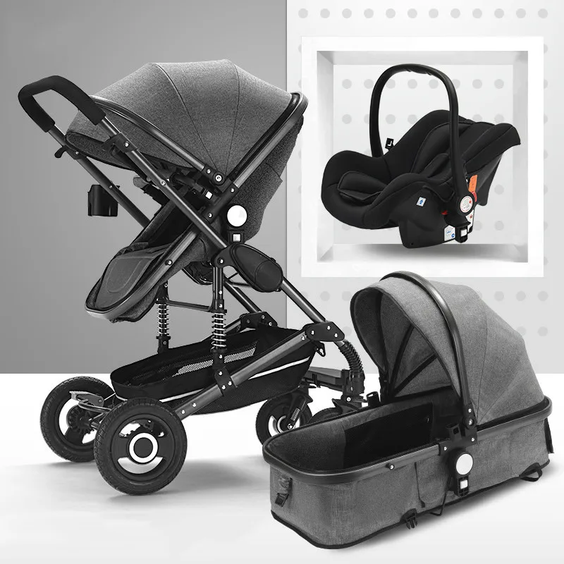 gray 3 in 1 3 в 1 детская коляска для новорожденных с высоким пейзажем, дорожная система, детская коляска с автомобильным сиденьем, складная коляска для детей - Цвет: gray 3 in 1