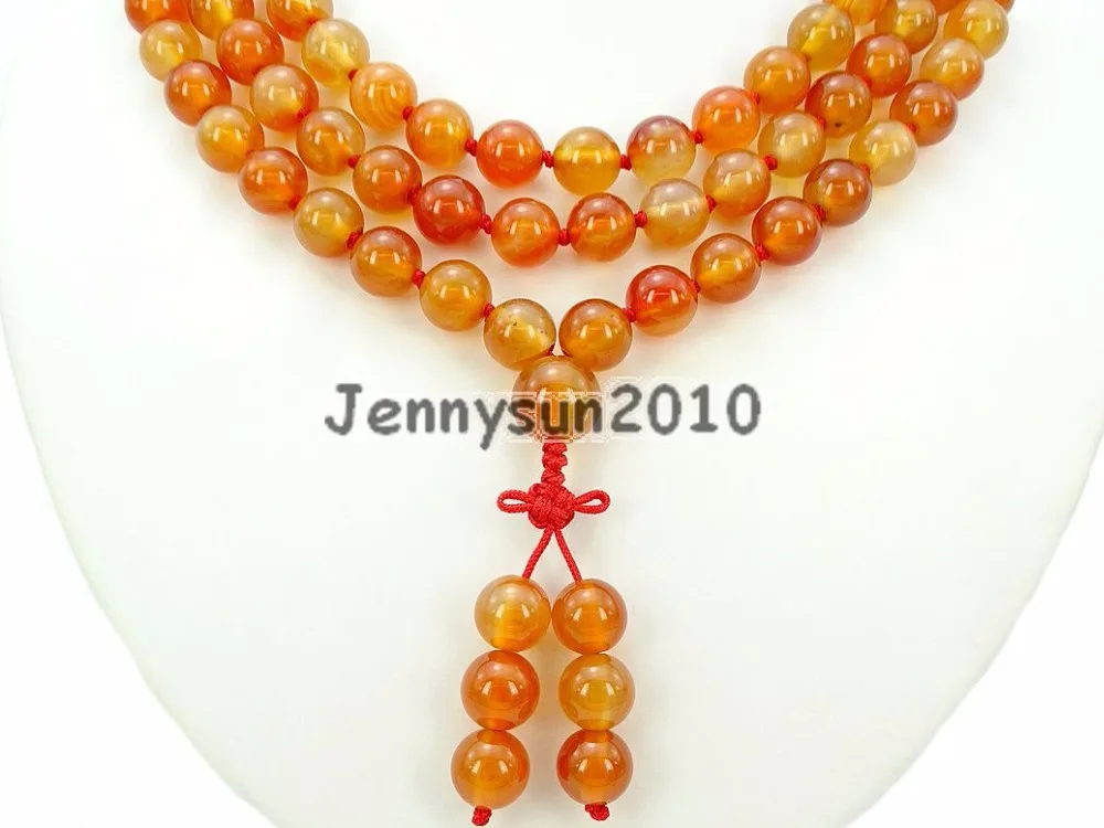 

Natural Carnelian 10mm Gems Stone Buddhist 108 Beads Prayer Mala Knot Necklace Multi-Purpose 5Strands/Pack