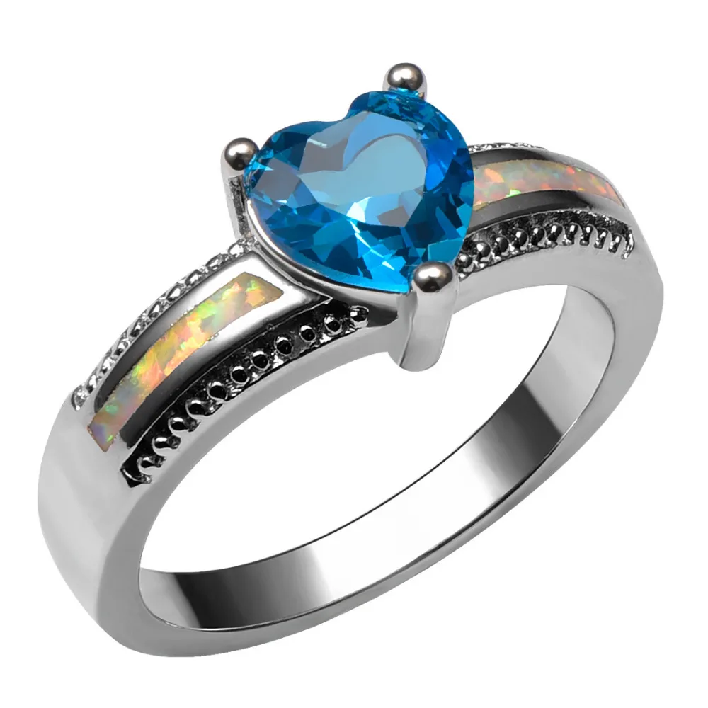 

White Fire Opal With Blue Crystal Zircon 925 Sterling Silver Ring Beautiful Jewelry Size 6 7 8 9 10 R1405