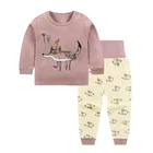 Комплекты одежды Unini-yun для маленьких девочек с мультяшным рисунком, хлопковый пуловер, топ + штаны, повседневная детская одежда из 2 предметов, комплект одежды для маленьких мальчиков, спортивный костюм