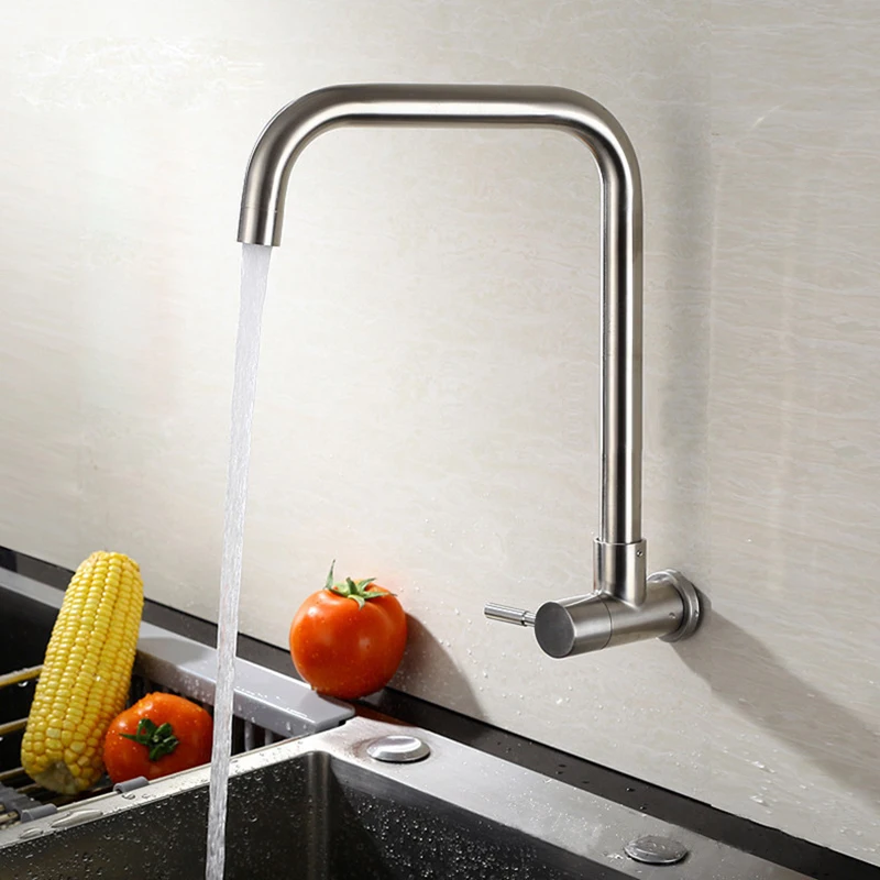 Кран для кухни с матовой поверхностью, настенный, из нержавеющей стали 304, с одной ручкой, холодный поворотный кран для воды, черный, 3 стиля.