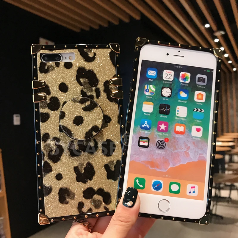 SYCASE роскошный квадратный леопардовый чехол для iPhone X Xs Max XR 6 S Plus 7 8 plus whit stand Drop-proof