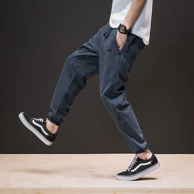 Джинсы мужские джинсовые в японском стиле джоггеры из денима со шнурком хип хоп