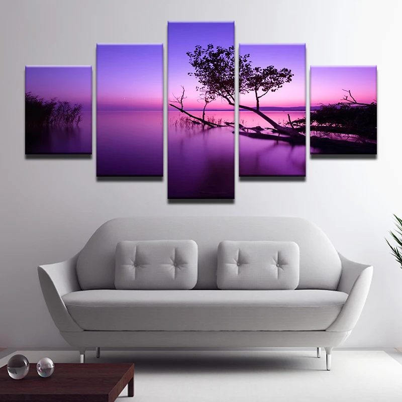 5 шт. декоративная картина на холсте дерево закате озеро|wall painting canvas|wall paintingpainting
