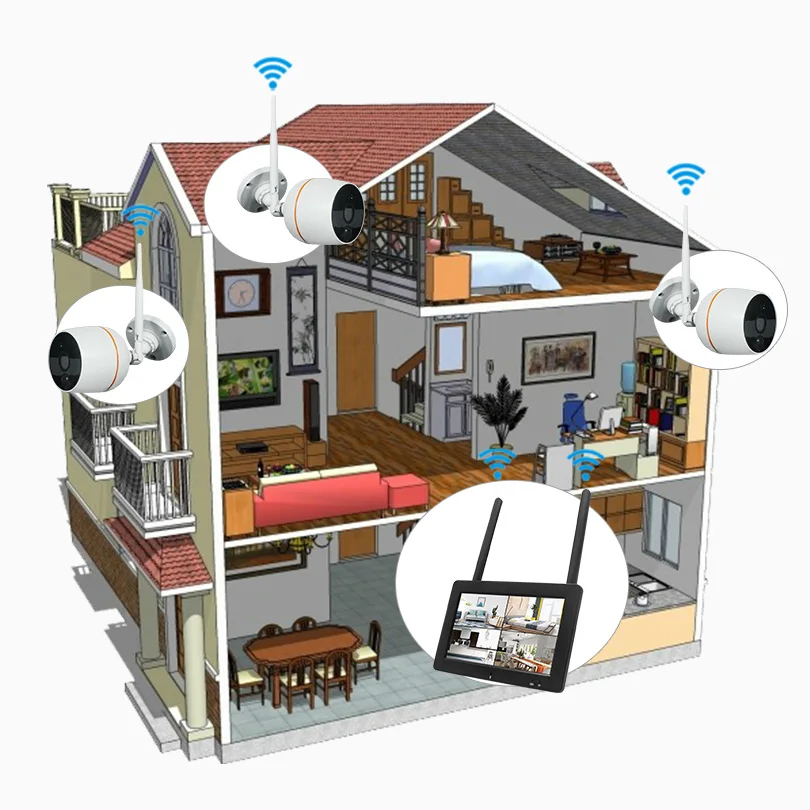 Wheezan Беспроводной безопасности Камера Системы CCTV 1080P Wi-Fi NVR с 7-дюймовым ЖК-дисплей комплект видеонаблюдения Камера s домашний двухстороннее аудио