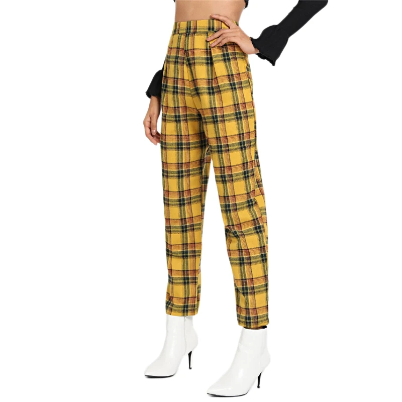 Женские брюки в клетку женские повседневные на молнии со средней талией весну и