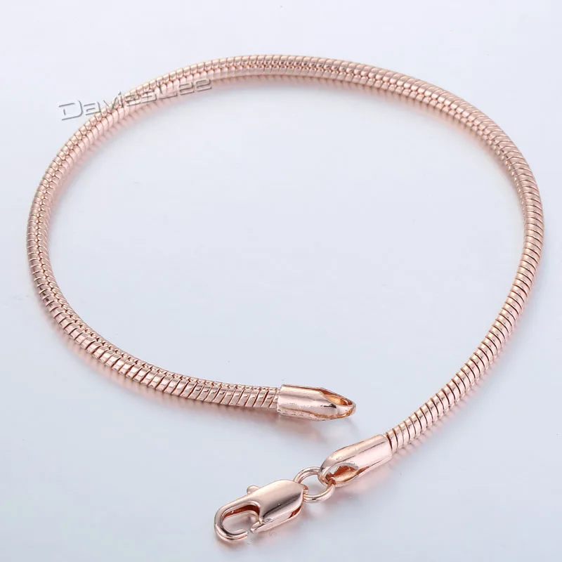 Мужская цепочка 2 мм для мальчиков Круглый змеиная кость розовое золото