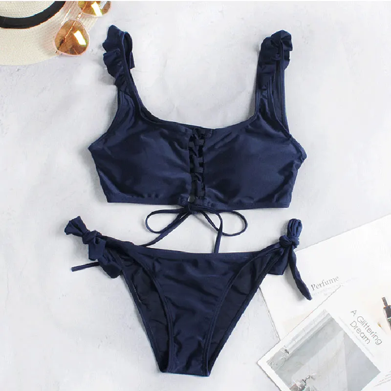 Соблазнительные женские бандажные бикини с пуш апом спереди топы подкладкой и