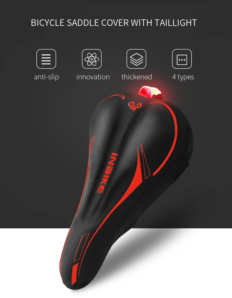 INBIKE, удобный чехол на седло велосипеда с задним фонариком, подушка для горного велосипеда, силикагель, плотные дышащие аксессуары для велоспорта SC9