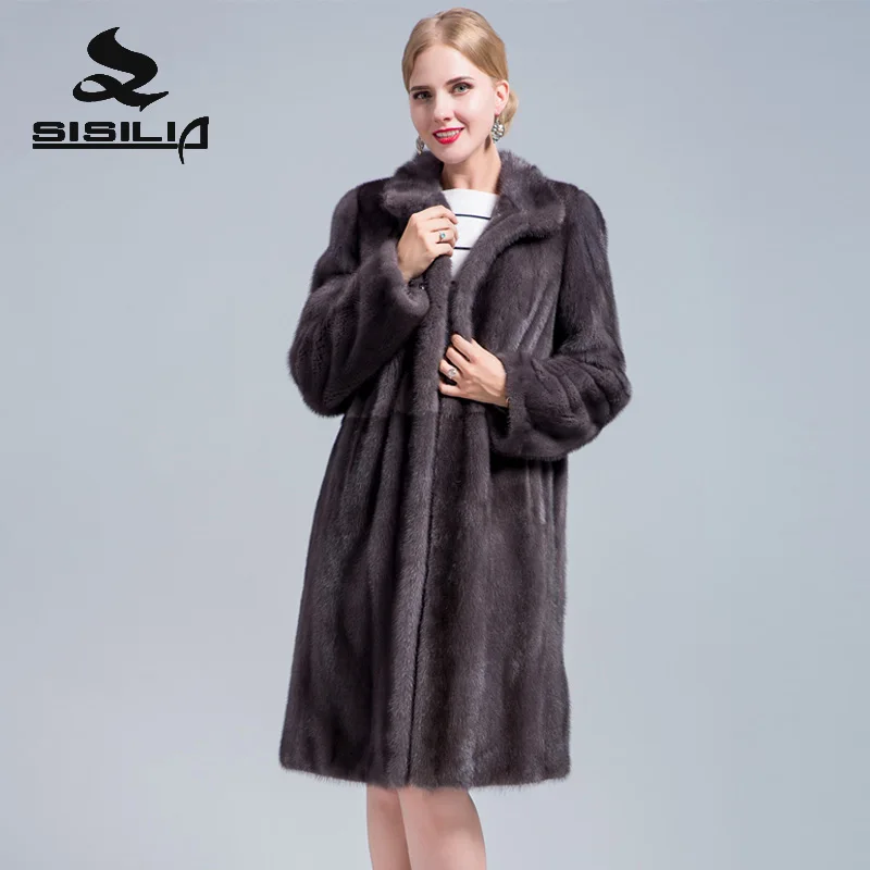 SISILIA 2018 Новое дамское натуральное замшевое меховое пальто Высокое качество