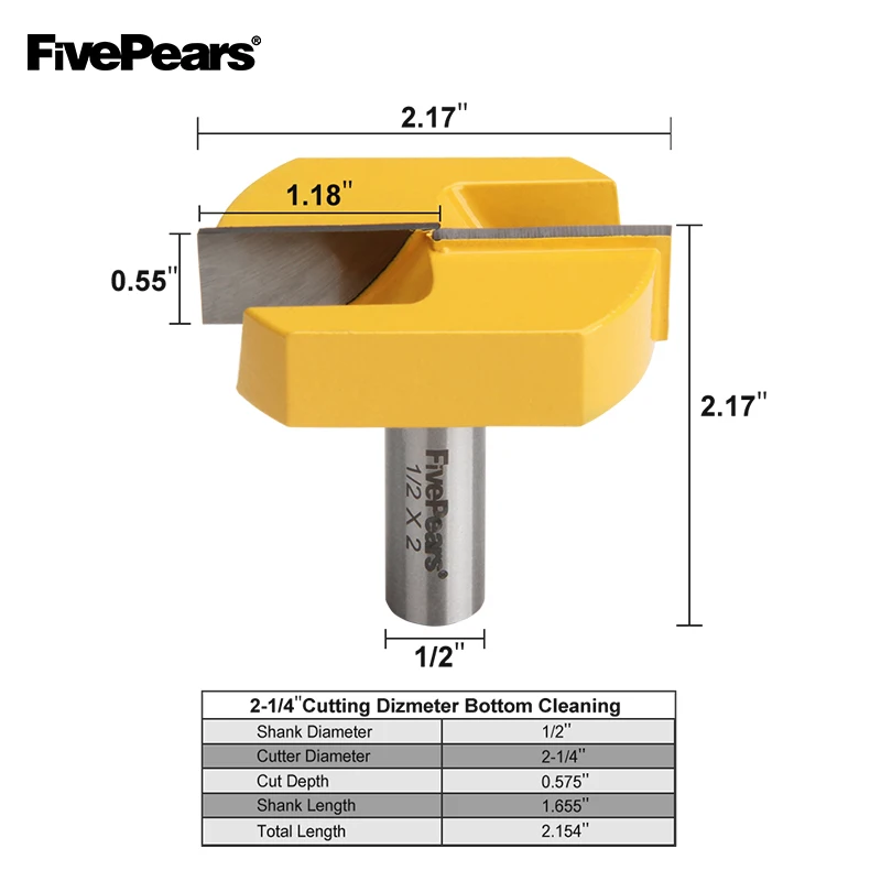 FivePears чистящие нижние фрезы с 1/2 хвостовиком 2 1/4 Диаметр резки для поверхностного