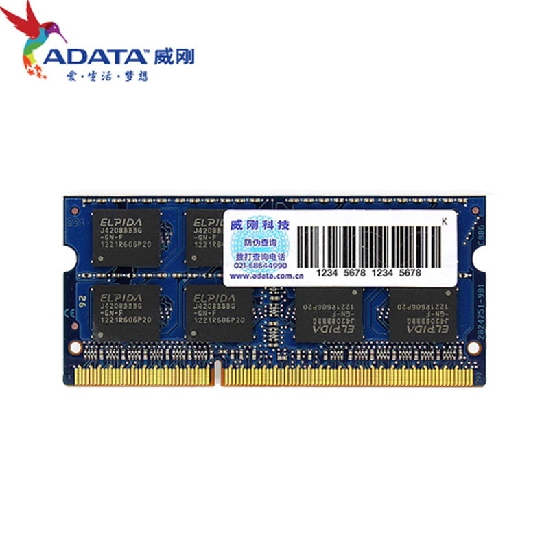 Память для ноутбука ADATA DDR3 DDR3L 2 ГБ 4 8 1600 МГц SO DIMM 204 pin 1333 Lenovo ThinkPad HP 1 5 В|204 pin|8gb 1600mhzlaptop