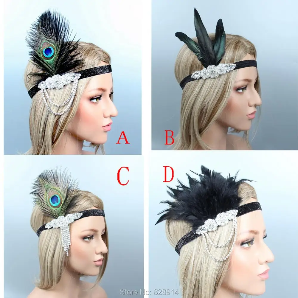 Оптовая продажа модная повязка на голову в стиле 1920-х Гэтсби с перьями ручная