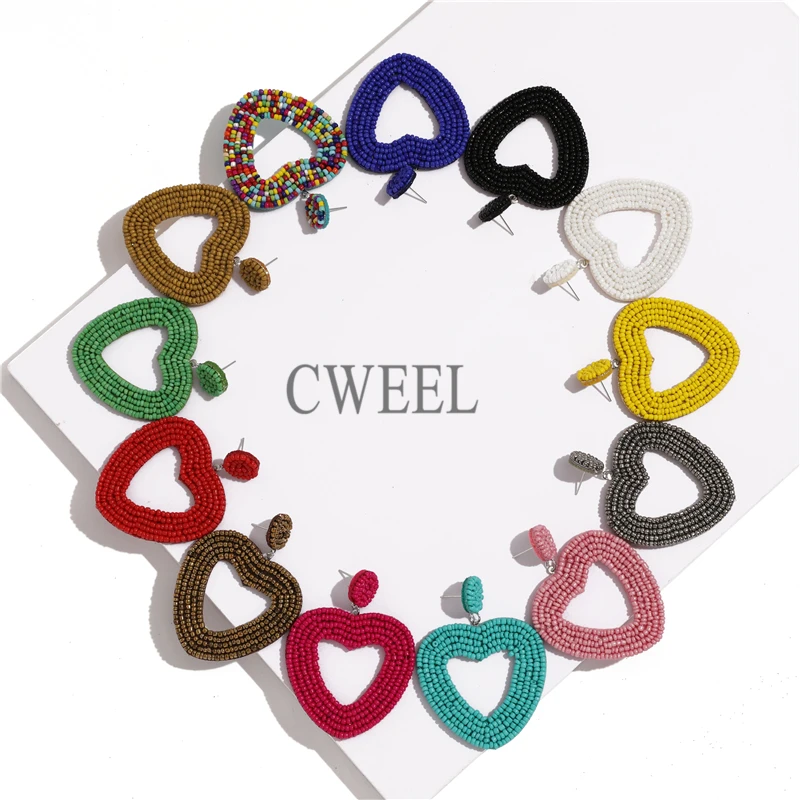 CWEEL INS Trendy Women Statement Earrings Boho Ethnic Colorful Dangle Drop Earrings Beads Tassel Fringe Party Wedding Jewelry