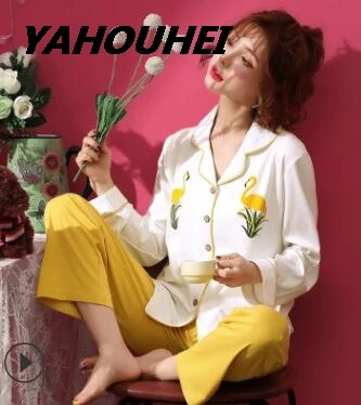 KS 2huanghe white Летняя Пижама размера плюс XXXL, женские пижамные комплекты с О-образным вырезом, мультяшный Пижамный костюм с длинным рукавом, Облегающий мягкий женский домашний костюм - Цвет: KS 2huanghe white