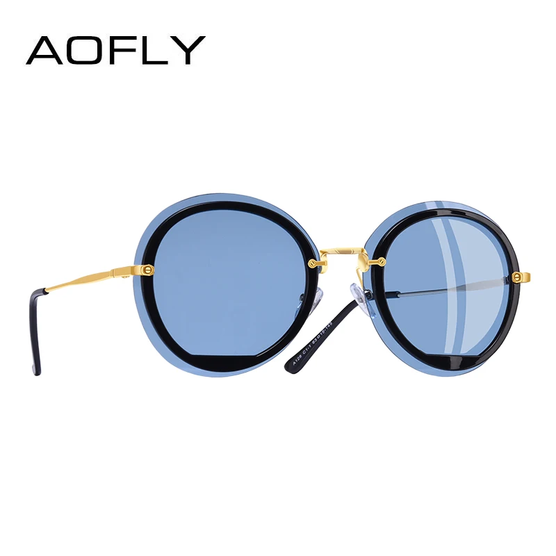 AOFLY, фирменный дизайн,, негабаритные круглые солнцезащитные очки, оттенки для женщин, модные женские поляризационные солнцезащитные очки, стиль UV400 A128 - Цвет линз: C3Bule