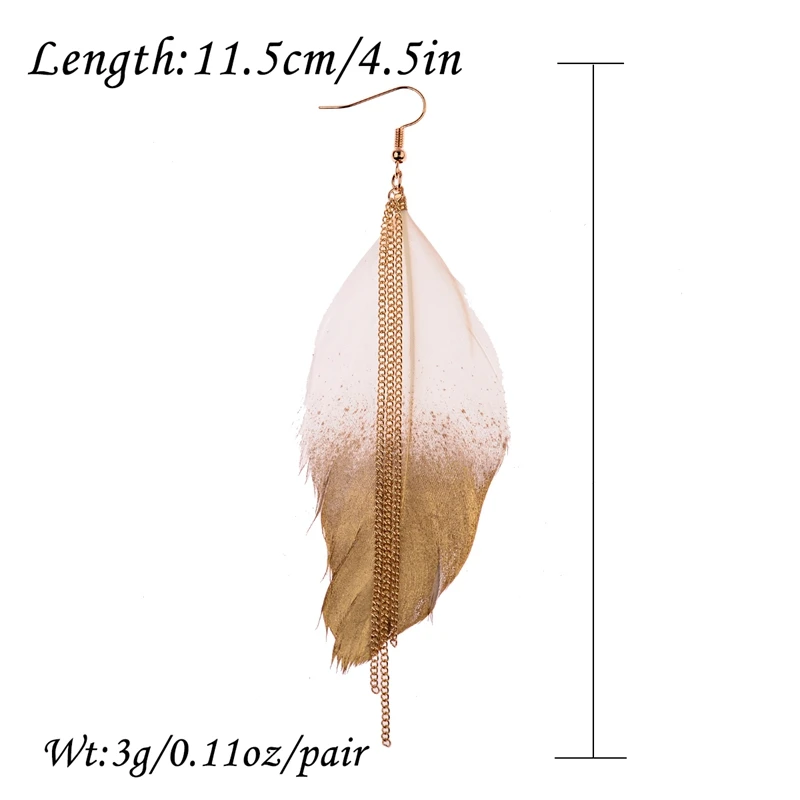 

2019 Women's Gold&Blue Feather Earrings Long Chain Dangle Earrings Big Tribe Bohemia Drop Earrings Oorbellen Hangers HQE1065