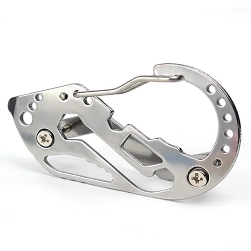 Silver EDC Многофункциональный брелок для ключей для выживания на открытом воздухе Тактический карманный инструмент из нержавеющей стали карабин зажим инструмент открывалка для бутылок гаечный ключ Винт - Цвет: Silver