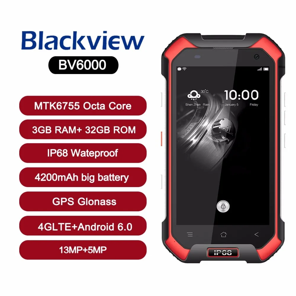 Blackview BV6000 IP68 Водонепроницаемый мобильных телефонов 4G LTE 4 7 'MT6755 Octa Core Android 6 0 3g + 32