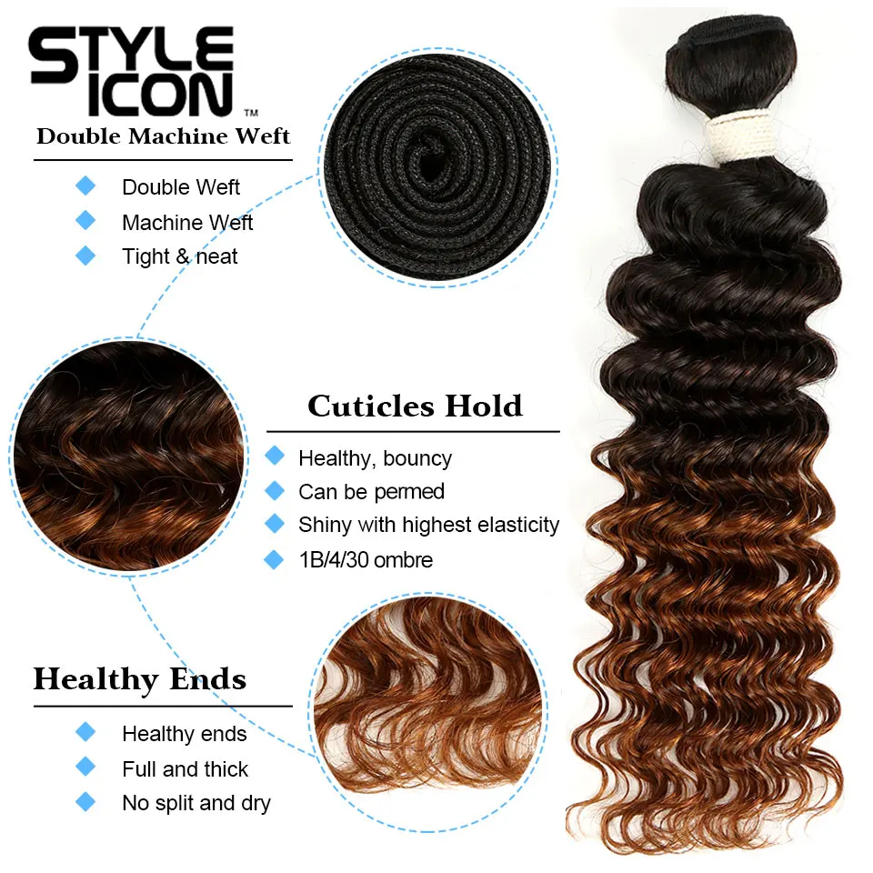 

Styleicon Ombre Hair 3 Bundles Brazillian Deep Wave 10inch-22inch 1B/4/30 Remy Human Hair Weaves No Shedding