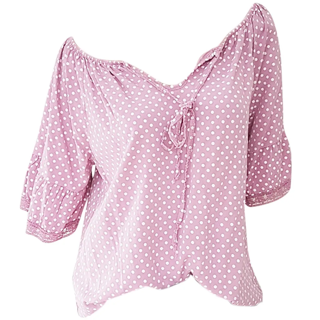 Бесплатная Страусиная женская рубашка в горошек с кружевным v образным вырезом