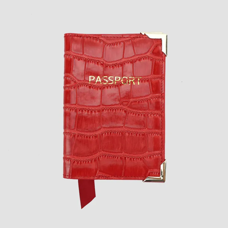 red gold corner С монограммой, с оригинальными буквами, тисненая крокодиловая кожа, Мужская Обложка для паспорта, Дамская дорожная Обложка для паспорта, чехол - Цвет: red gold corner