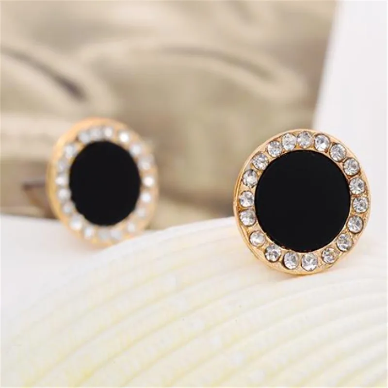 Женские серьги пусеты brinco e0415 круглые с черными кристаллами|crystal stud earrings|fashion