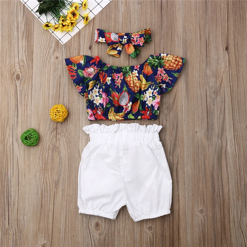 Новый летний комплект одежды для маленьких девочек футболка с фруктовым принтом