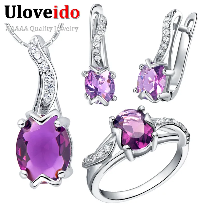 В наличии в США Свадебные Ювелирные наборы Uloveido с синими кристаллами для женщин