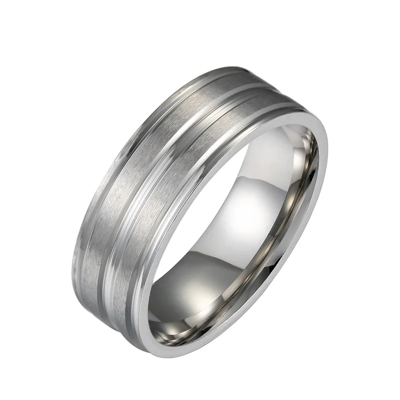 

Punk Men Matte Stainless Steel Rings Black Groove Male Wedding Brands Jewelry