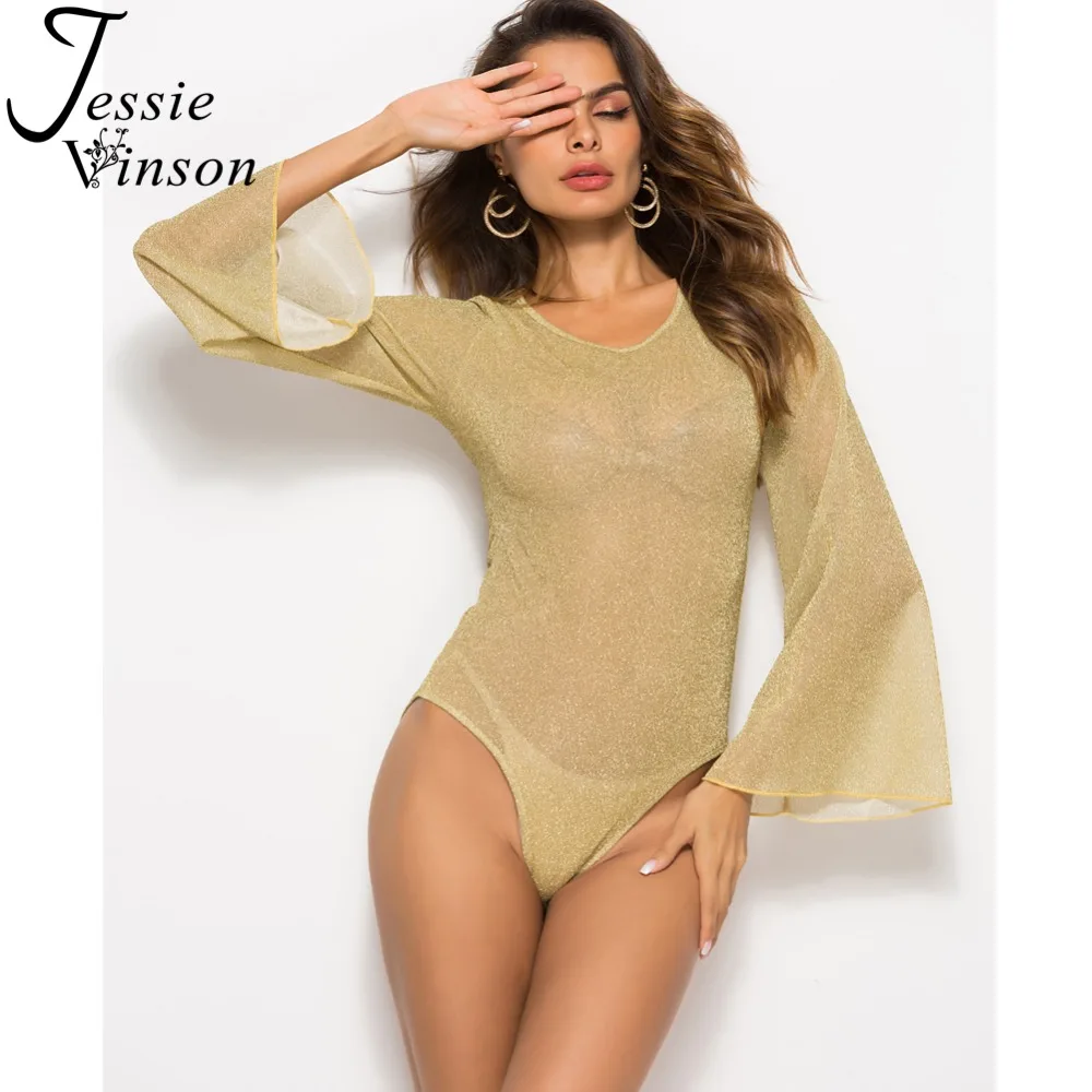 Женское облегающее боди Jessie Vinson с длинными расклешенными рукавами круглым