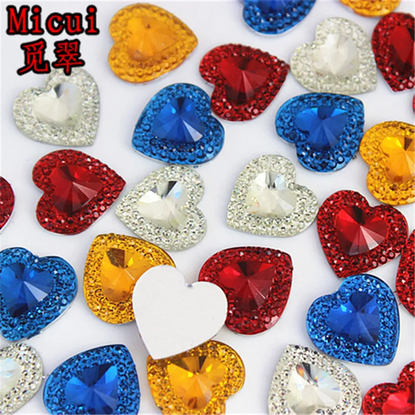 Micui 100pcs 14mm Heart Resin Rhinestone Crystal Stone flatback beads applique For DIY Wedding Decoration ZZ159 | Дом и сад