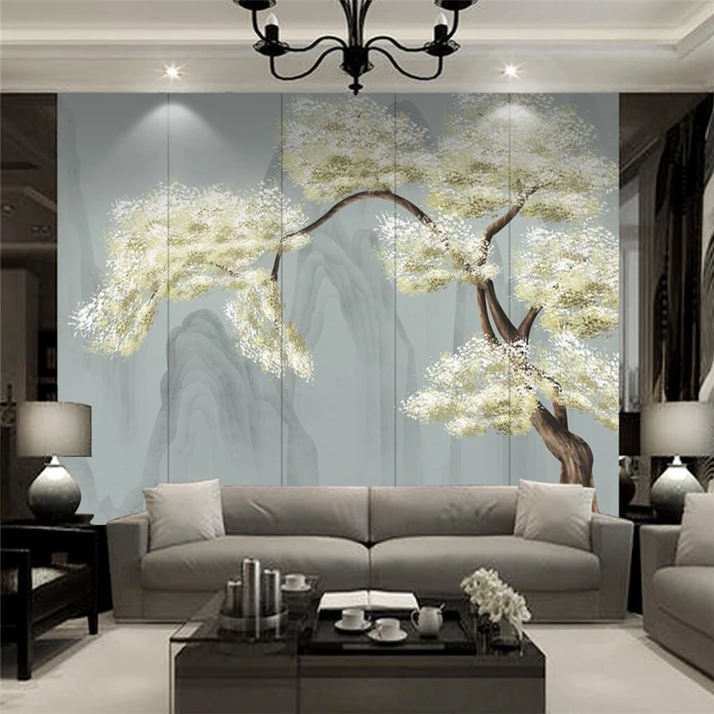 

beibehang Wallpaper Mural Custom Living Room Bedroom Bamboo Forest Spring Waterfall Water Lotus Mural Background Home Decoration