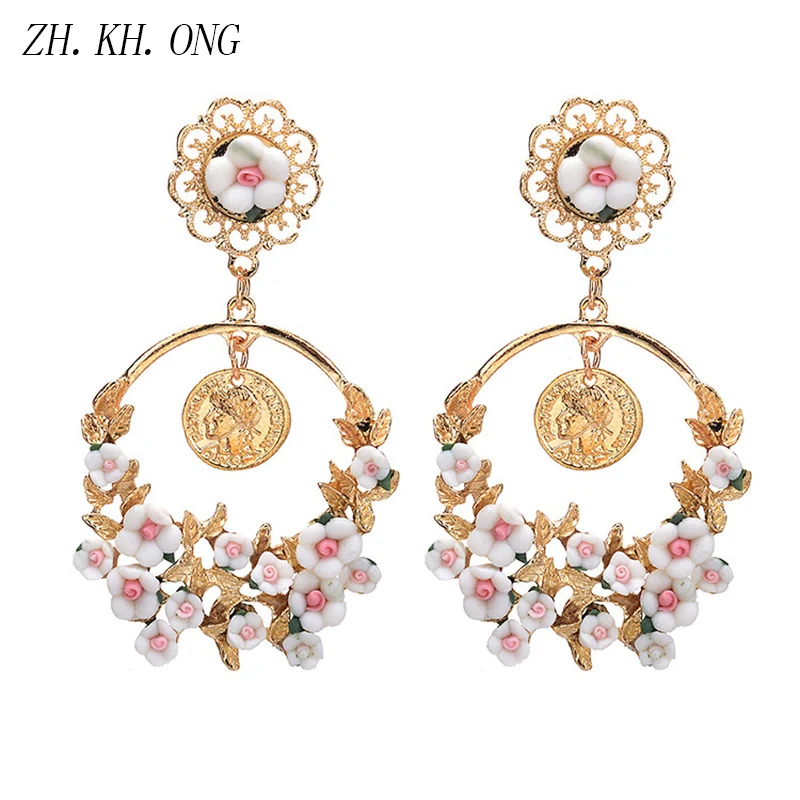 Ж. KH. онг мода Европы сельских Ретро свежий круглые цветы Длинные висячие серьги