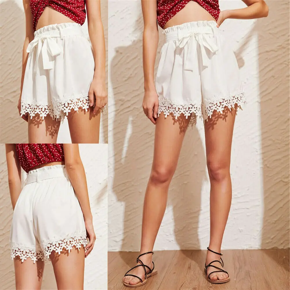 Популярные женские модные свободные шорты повседневные кружевные с цветочным