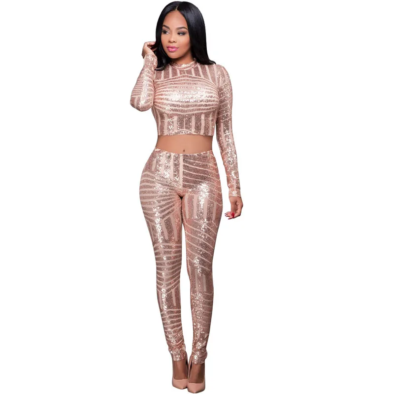 Комплект из двух предметов Женский облегающий Топ с длинным рукавом и блестками +