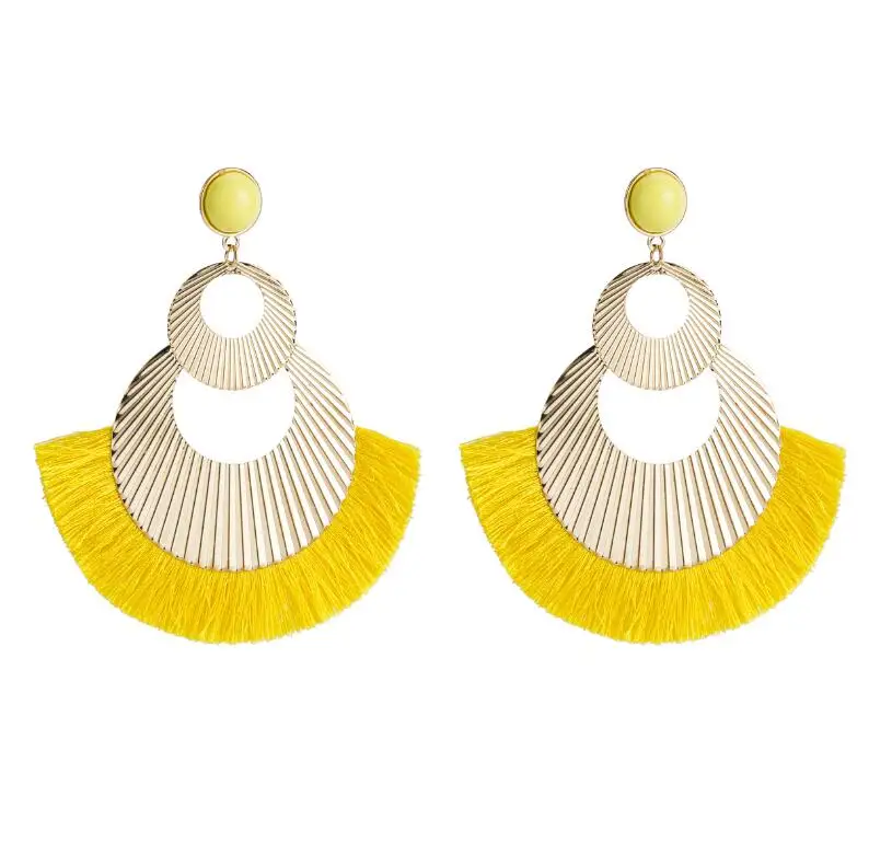 Yellow KMVEXO, яркие этнические серьги с кисточками для женщин, винтажные длинные серьги-капли с бахромой, большие металлические серьги из смолы, ювелирные изделия - Окраска металла: Yellow