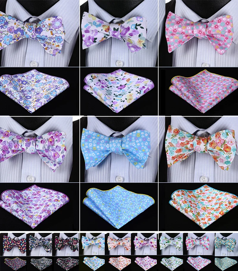 Цветочный хлопковый свадебный платок с бантом # BMC3 Карманный квадратный