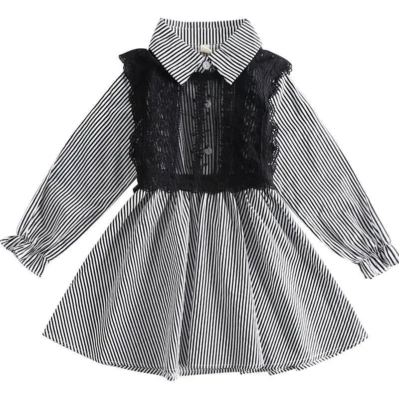

New Spring Autumn Children Girl Striped Lace Patchwork Princess Dress Kids Dresses For Girls Toddler Girl Clothing Vestidos T99