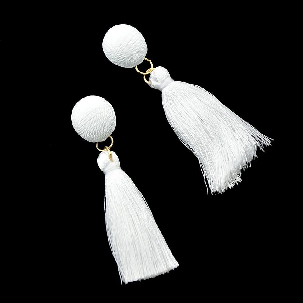 Boho Серьги Этническая Стиль белый черный хлопок кисточкой долго падение вечерние