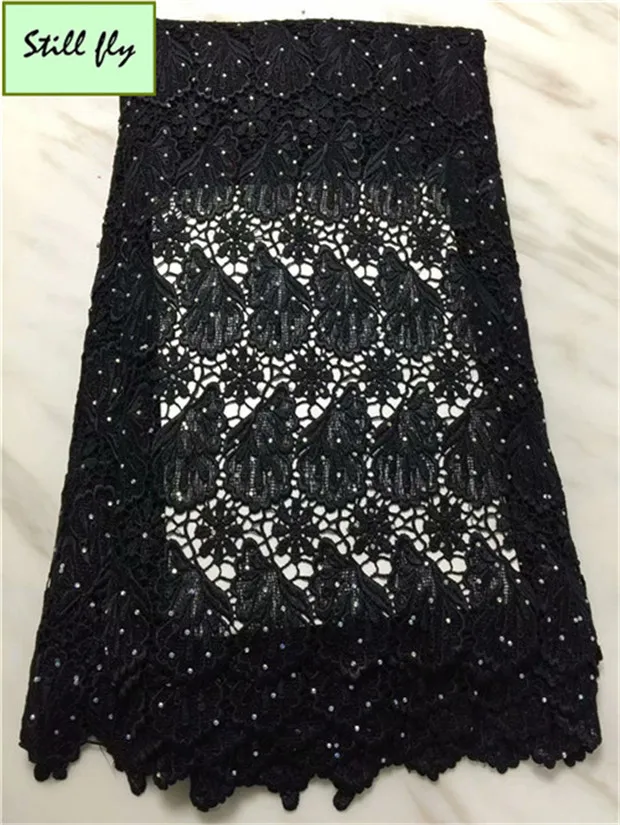 Черный шнур кружевной ткани нигерийский гипюр кружева с камнями морская парча